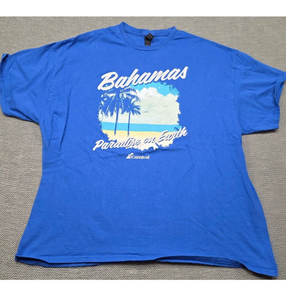 Gildan Bahamas Paradise on Earth Carnival Cruise Blue Graphic T-Shirt Mens 2XL
